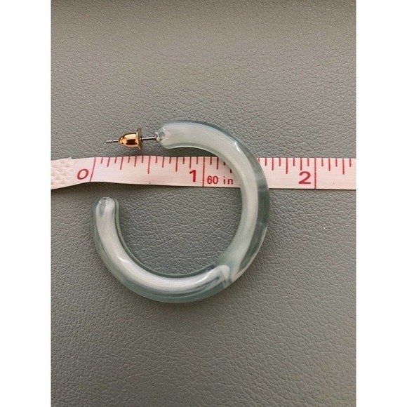 3 Pair Hoop Drop Earrings Seafoam Green Plastic with Metal Posts - Picture 8 of 11